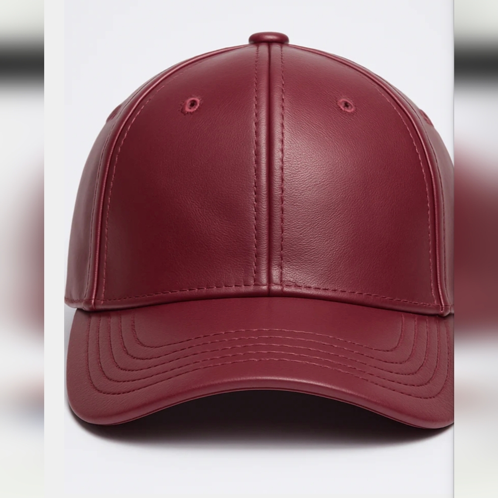 Burgundy Faux Leather Baseball Cap - Women's Hat